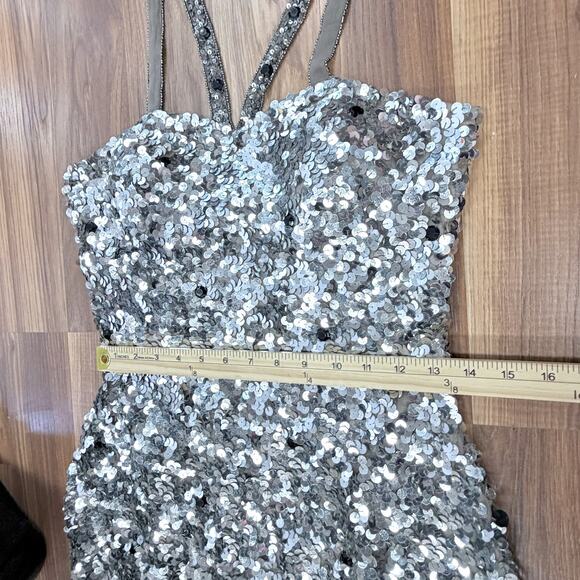 Scala Sexy Silver Beaded Sequin Cocktail Dress 4 Coquette Elegant Formal Luxury - Picture 12 of 14